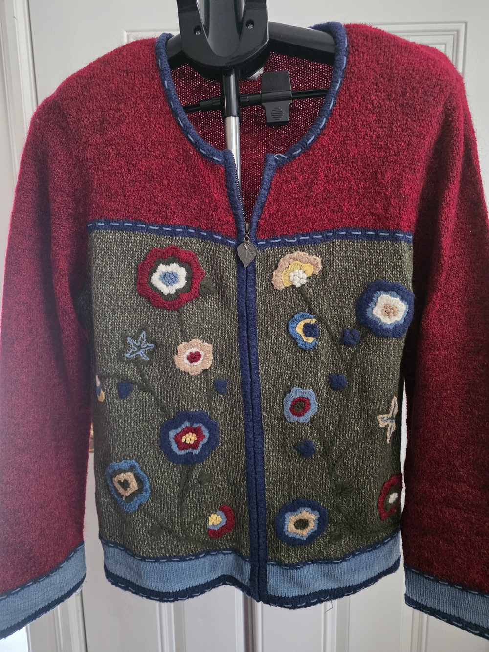 Koret Red & Olive Embroidered Floral Knit Jacket